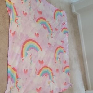 Rainbow Unicorn Print Throw Blanket - Pink